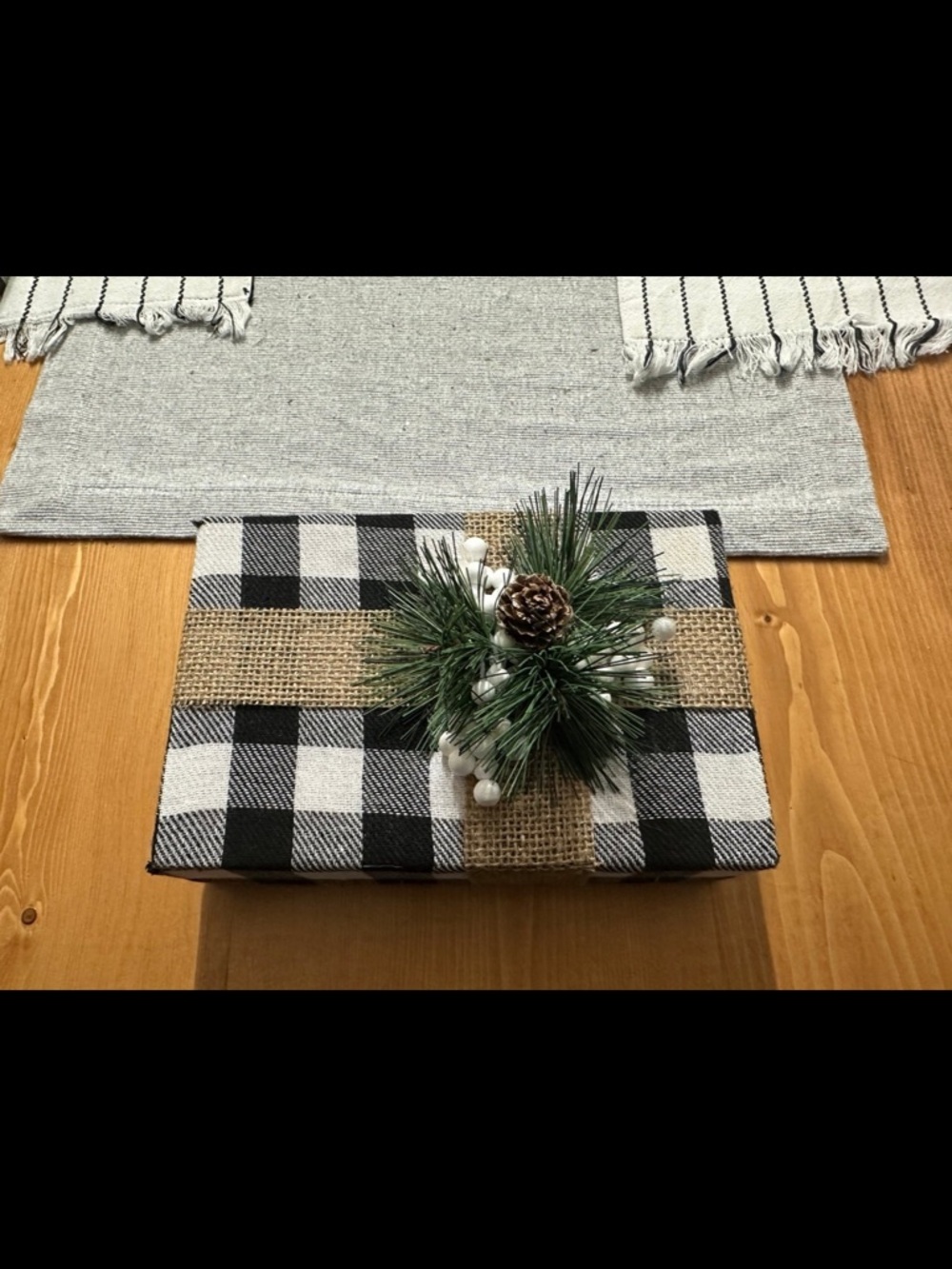 Buffalo Check Decorative Gift Box with Pine Accent - Black & White